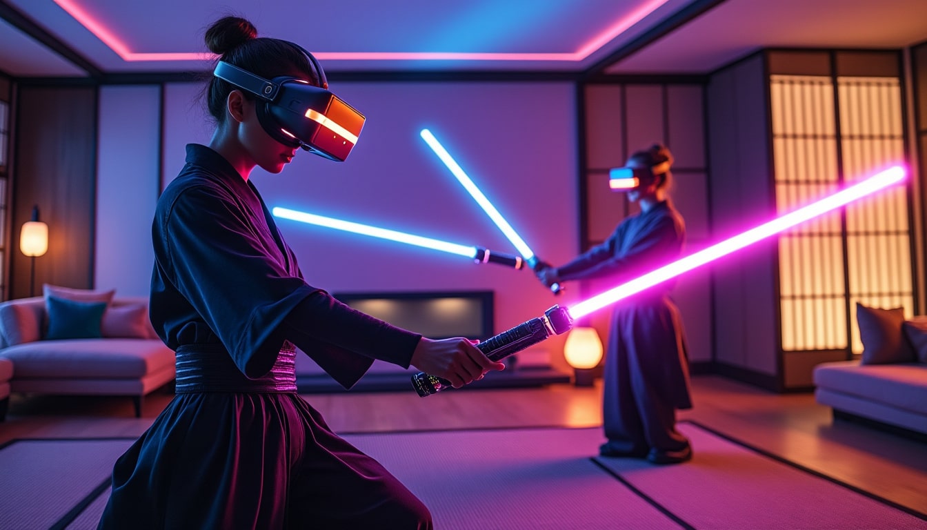 découvrez beat saber sur meta quest, le jeu de réalité virtuelle qui transforme votre salon en dojo dynamique. vivez une expérience immersive unique alliant rythme et mouvement.